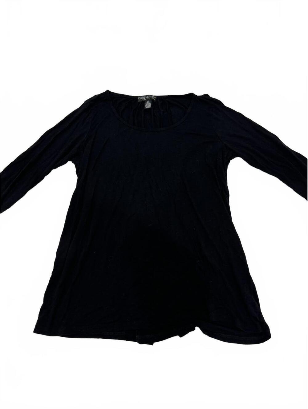 Forever 21 Plus Black 3/4 Sleeve Swing Tunic Top XL Cutout Twist Back - Picture 1 of 7